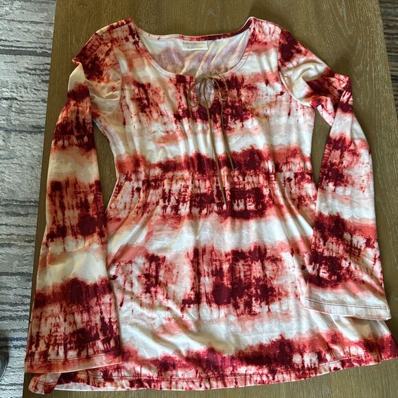 Bobbie Brooks Tops - Bobbie Brooks Women’s Small Boho Tie Dye Shirt Bell Sleeve Faux Suede Tie Red